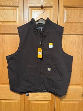 Carhartt  Workwear Duck Vest with Zip Front mens dark brown 3 Extra Large New